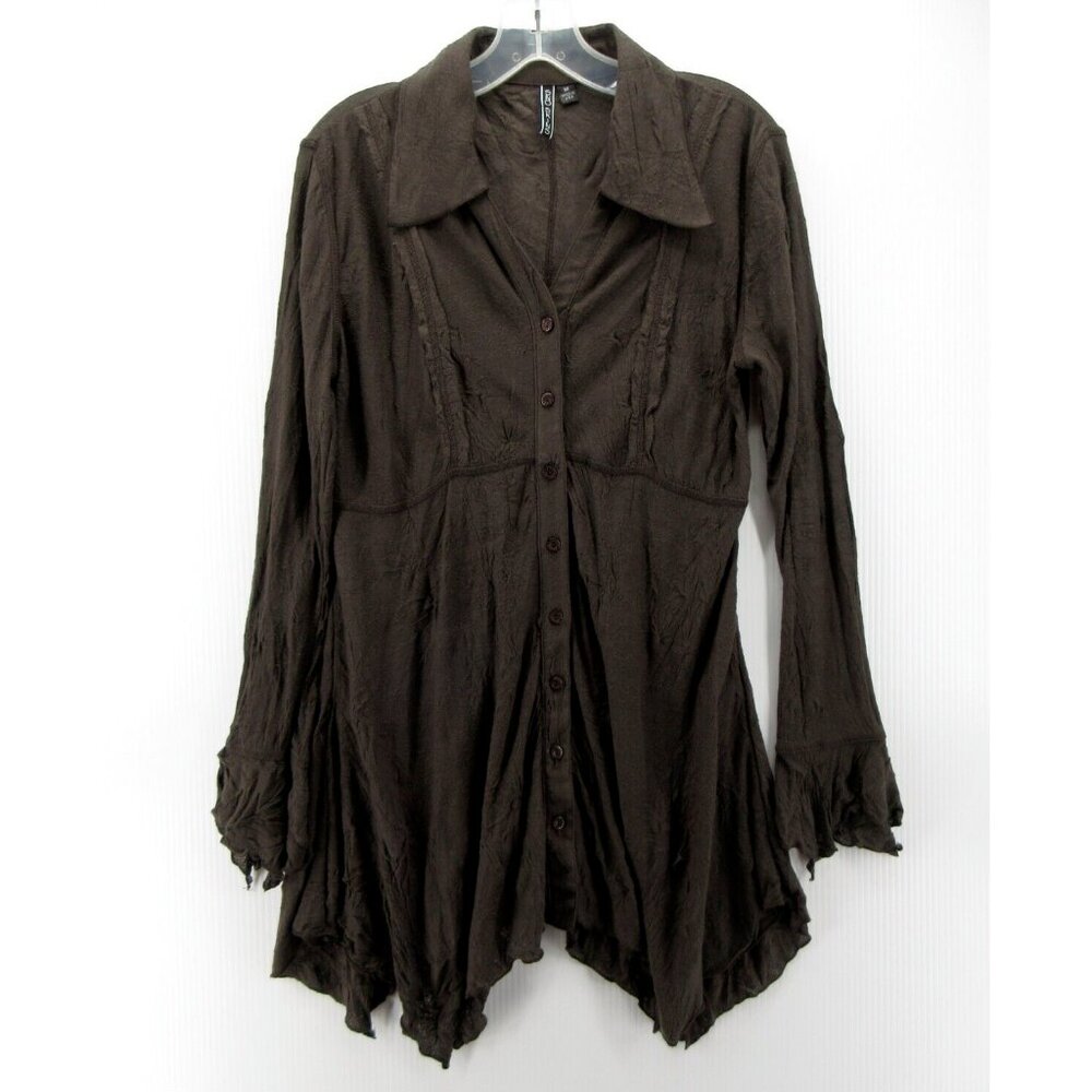 Sno Skins Top Medium Tunic Blouse Flare Artsy Boho Button Up USA